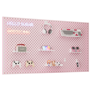 定制电竞房洞洞板氛围灯带RGB粉色金属置物架电脑桌装饰墙面