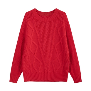 NEELLY纳俪商场同款新年红色套头软糯毛衣女冬季宽松本命年针织衫