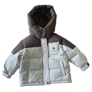 【小童90-130】拼色羽绒服带帽男童韩版冬季工装中长款厚羽绒外套