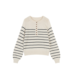 MULVAN 复调琴键 撞色条纹圆领针织衫女宽松简约毛衣休闲显瘦上衣