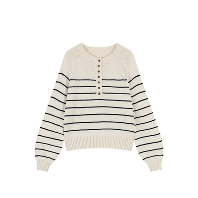 MULVAN 复调琴键 撞色条纹圆领针织衫女宽松简约毛衣休闲显瘦上衣