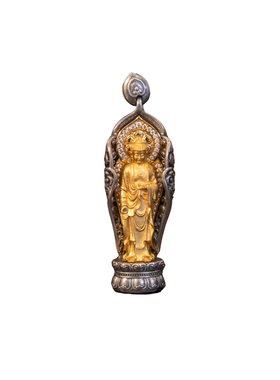 观音菩萨吊坠纯银金色佛像护身符西方三圣男女款项链手工饰品