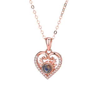 定制投影100种我爱你鹿角银饰项链女玫瑰金吊坠情人节送女友礼物