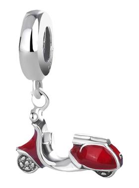 S925纯银手链吊坠红色摩托串珠女