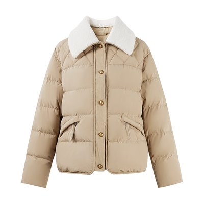 秋水伊人简约翻领拼色羽绒服