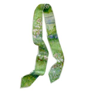 梵高绿色花田油画丝巾小长条女百搭长条编发扎马尾绑包飘带小领巾