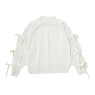 MOUSSY 淑女风蝴蝶结系带宽松圆领通勤针织衫女010GSS70-0060
