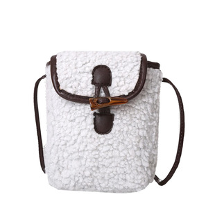 秋冬羊羔毛小包包女毛绒2023新款轻便迷你单肩斜挎包撞色手机包