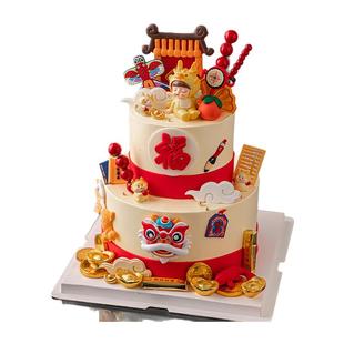 国潮风龙宝宝蛋糕装饰生肖龙满月宴中式儿童宝宝百天周岁生日装扮