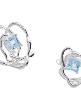 法式海蓝色托帕石复古戒指高级感气质不规则耳饰小众轻奢锁骨链女