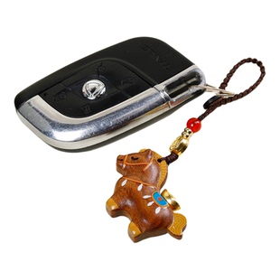 紫檀木元宝彩绘生肖马手机挂链diy马上发财本命年钥匙扣包包挂件