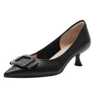 思加图新款法式黑色高跟鞋复古单鞋通勤细跟女鞋EGK20CQ4