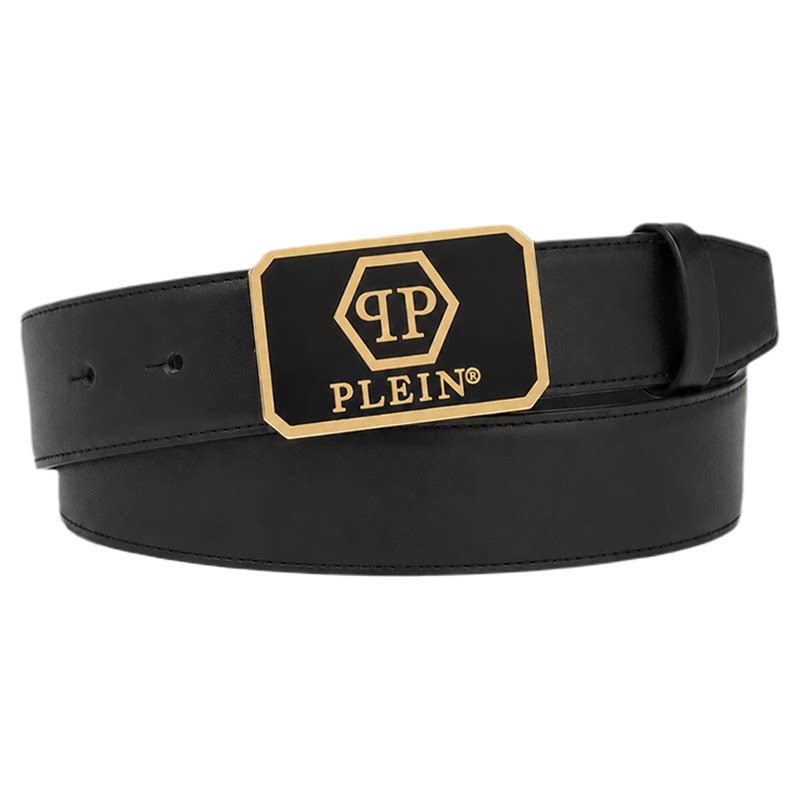 PHILIPP PLEIN 男士经典六边形 PP 标识复古牛皮皮带休闲装饰腰带
