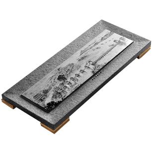 金团乌金石茶盘整块天然石头影雕茶海茶具家用功夫茶托台大号简约