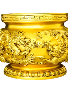纯黄铜九龙香炉摆件大号