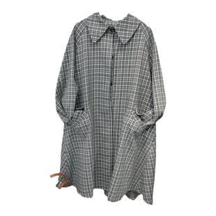 极简廓形格纹风衣高级感中长款宽松娃娃款大摆外套复古千鸟格大衣