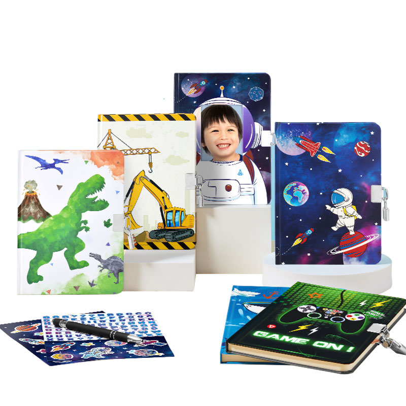 卡通笔记本儿童带锁夜光密码本小学生高颜值A5文具本子记事本日记本致记录本简约复古创意礼品本子礼物