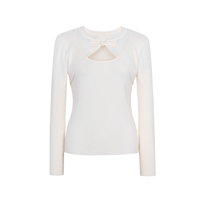 XG雪歌修身条纹长袖毛针织衫时尚秋季新款新中式盘扣设计毛衫女装