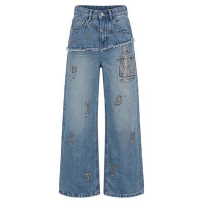 TCH26春夏款百搭时尚烫钻慵懒风磨毛屁帘直筒阔腿牛仔T78A20E1219