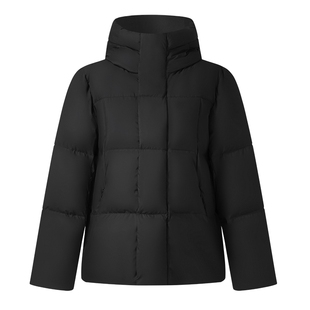 【95白鹅绒】歌莉娅男女同款黑色短款羽绒服2025新款冬季连帽外套