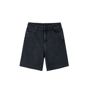 U/TI联名款黑色直筒牛仔五分裤女百搭水洗休闲裤尤缇2024春季新款