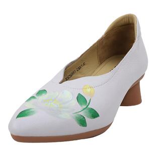 相伴【34码捡漏】真皮高跟鞋女民族风新款浅口单鞋复古女鞋