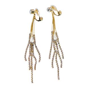 时尚闪钻长流苏无耳洞耳夹显脸瘦法式捏捏夹气质耳钉女耳饰品