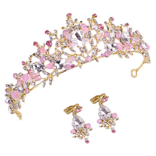 女童皇冠头饰儿童水晶王冠公主黄冠演出女孩发饰头箍小孩生日发箍