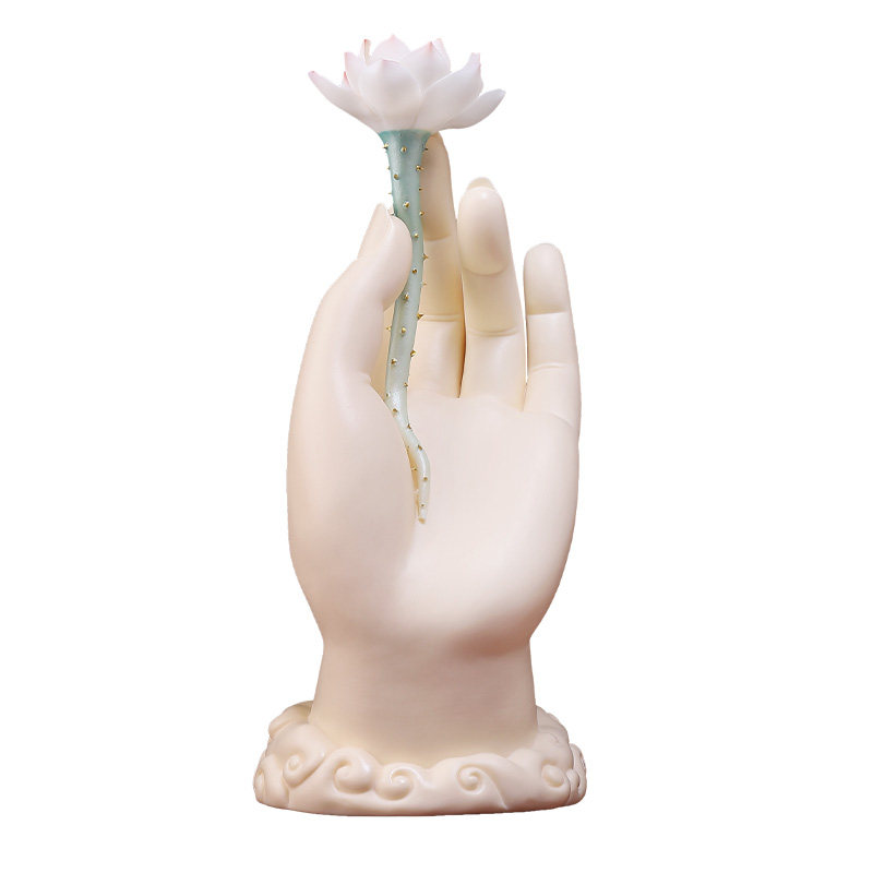 高档陶瓷莲花佛手佛掌摆件供奉