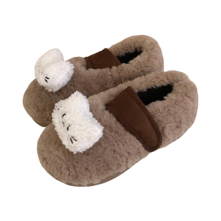 细细条 保暖冬季外穿可爱小猫咪毛毛单鞋女百搭休闲魔术贴豆豆鞋