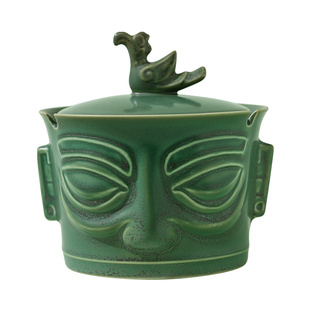博物馆三星堆青铜面具烟灰缸家用客厅带盖子防飞灰办公室酒吧专用