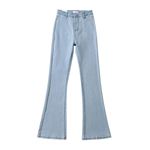 美式复古高腰修身显瘦包臀弹力微喇牛仔裤女显腿长辣妹拖地裤长裤