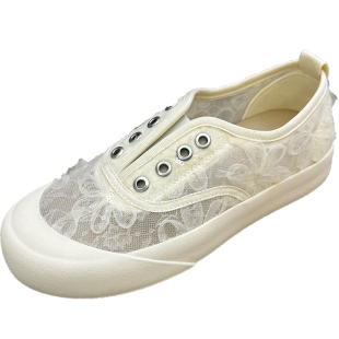 小白鞋女配裙子夏薄款百搭透气网面蕾丝一脚蹬轻便软底不累脚网鞋