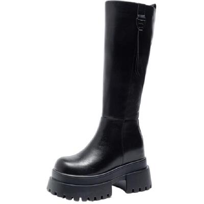 真皮高筒骑士靴女10CM内增高长靴