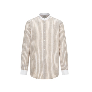 GENTSPACE春新品立领条纹知识分子儒雅文艺风亚麻衬衫