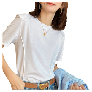 冰丝冰感高端白色短袖T恤女小众设计上衣垫肩体恤打底衫垂感柔软