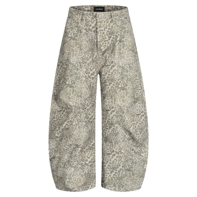 INKNOTS解构褶皱豹纹弯刀牛仔裤