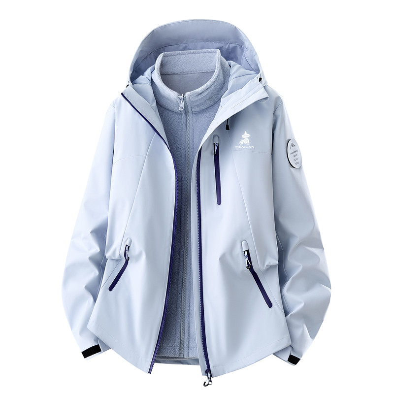 稻草人蓝色冲锋衣女三合一登山服
