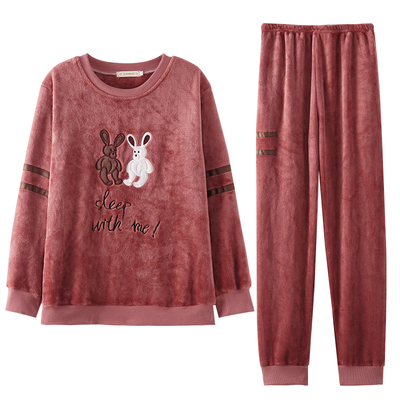 中年珊瑚绒家居服女加绒加厚