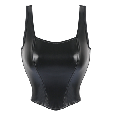 黑色软皮背心塑身胸衣音乐节穿搭