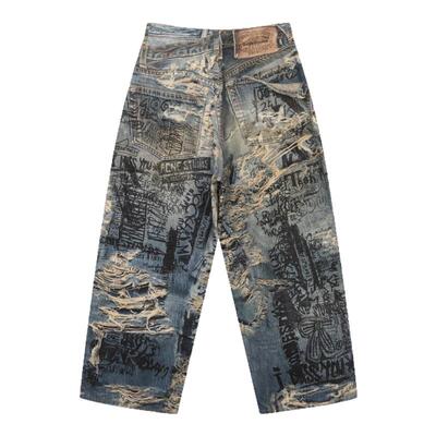 ACNE  STUDIOS 男士涂鸦印花宽松阔腿长裤休闲牛仔裤银泰 301604