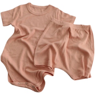 韩国婴儿柔软短袖家居服连体衣套装PEEKABOO清凉舒服爬服大PP裤子