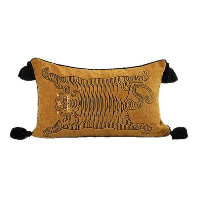 黄色虎纹刺绣靠垫抱枕样板房腰枕