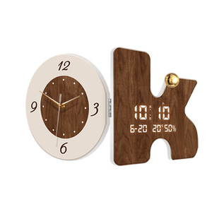 中古客厅转角挂钟创意万年历电子时钟复古高级感拐角双面钟表挂墙