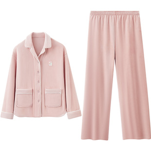 红豆居家抗静电海岛绒情侣睡衣女加厚珊瑚绒保暖家居服套装男秋冬