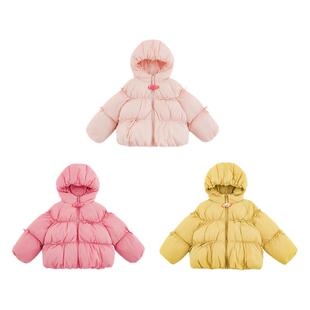 幼悠女童蝴蝶结糖果棉服冬季萌趣可爱泡泡抽褶藕节袖保暖连帽外套