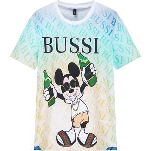 BM欧洲站t恤男扎染印花米奇烫钻短袖男潮牌潮流夏季男装2023新款