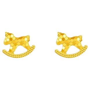 周六福黄金5G计价足金耳钉福运金彩木马耳饰生肖马系列新年礼物