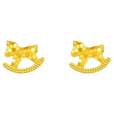 周六福黄金5G计价足金耳钉福运金彩木马耳饰生肖马系列新年礼物