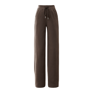 逸阳加绒加厚直筒裤女2025年冬季高腰显瘦遮肉窄版阔腿米白色女裤